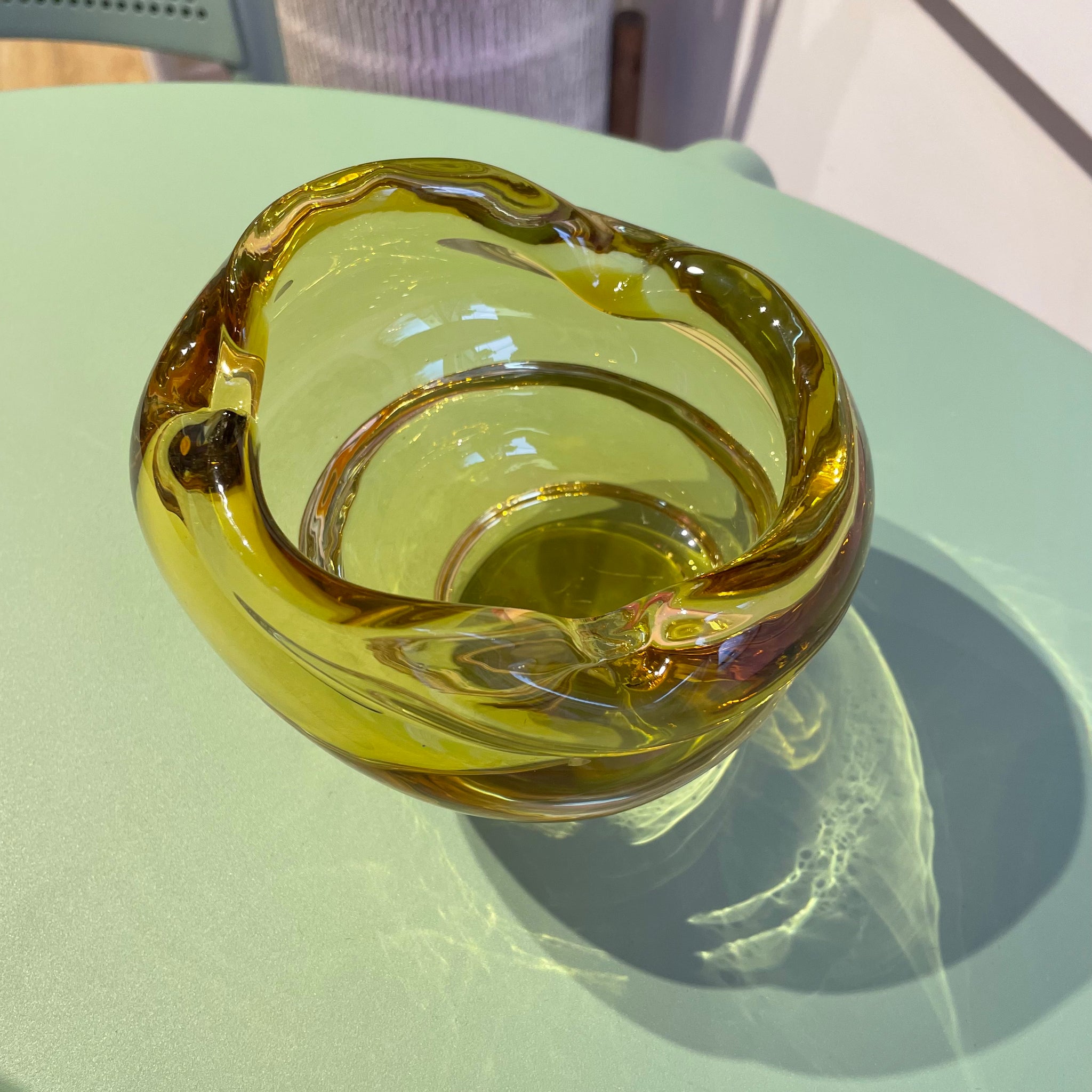 Yellow Amber Chalet Glass Swirl Dish