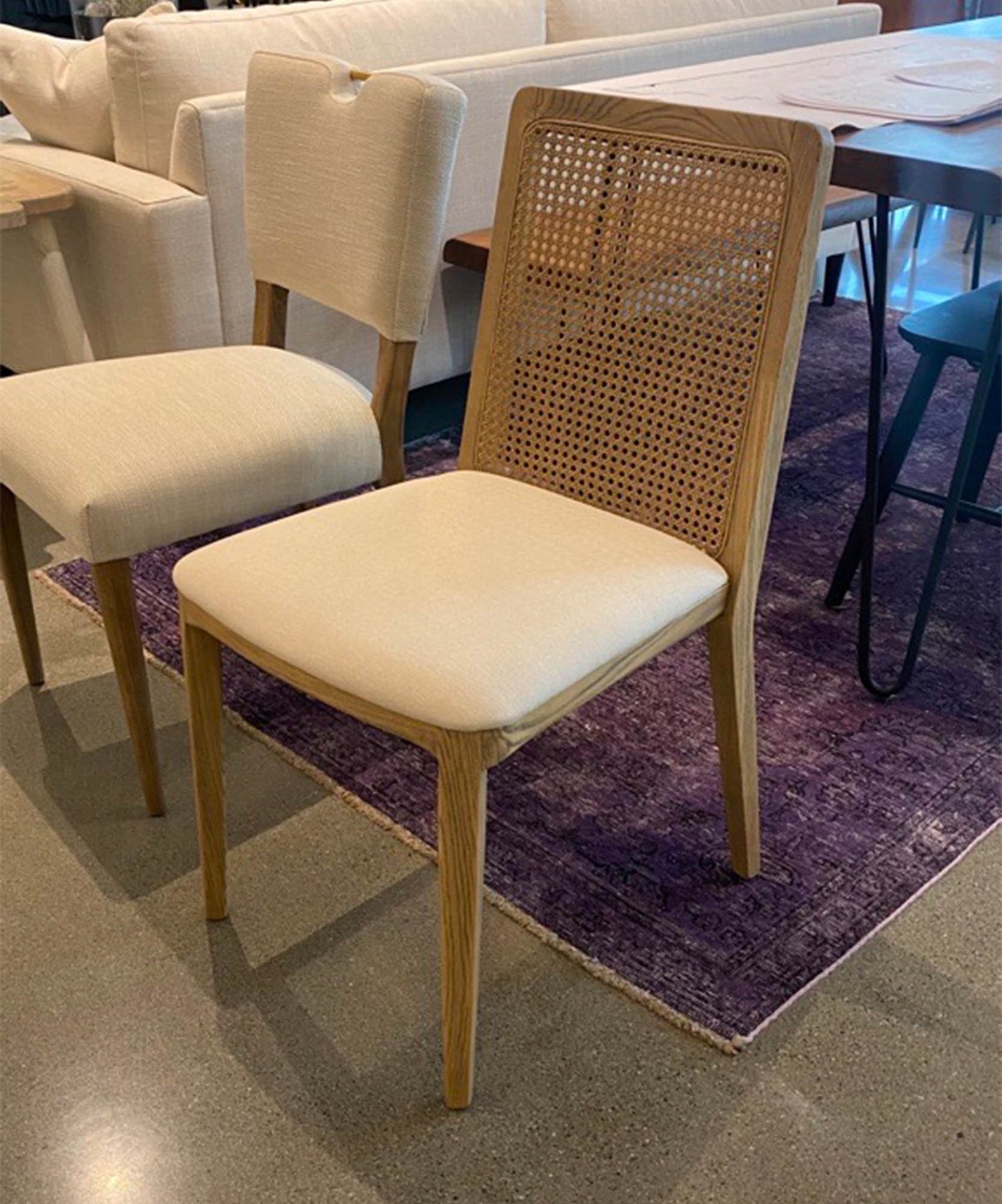 Cane Dining Chair | Oyster Linen with Natural Frame