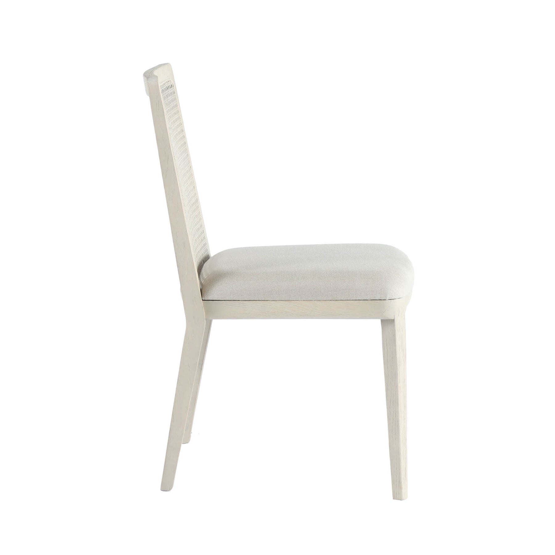Cane Dining Chair- Oyster Linen with White Legs