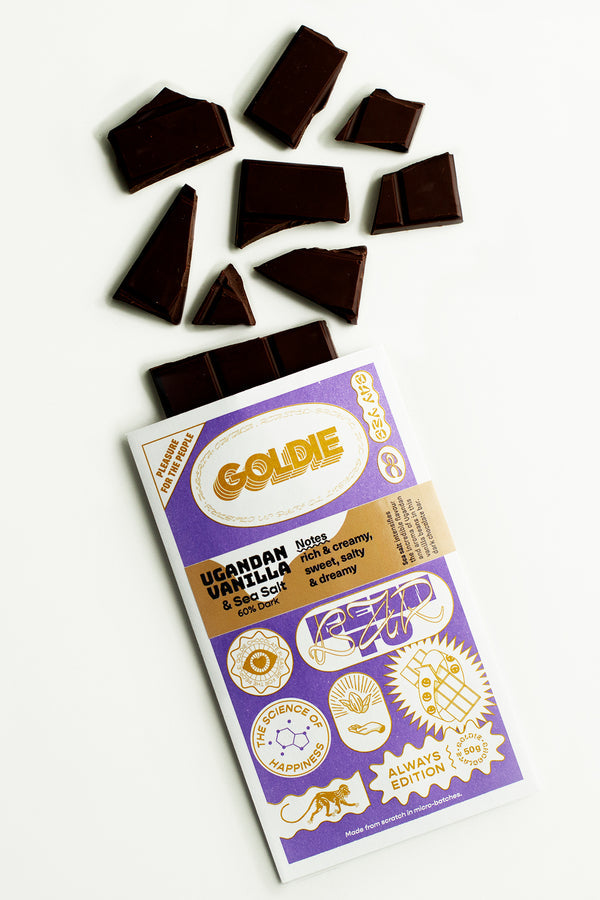 Vegan Ugandan Vanilla and Sea Salt (50g) - Goldie Chocolate