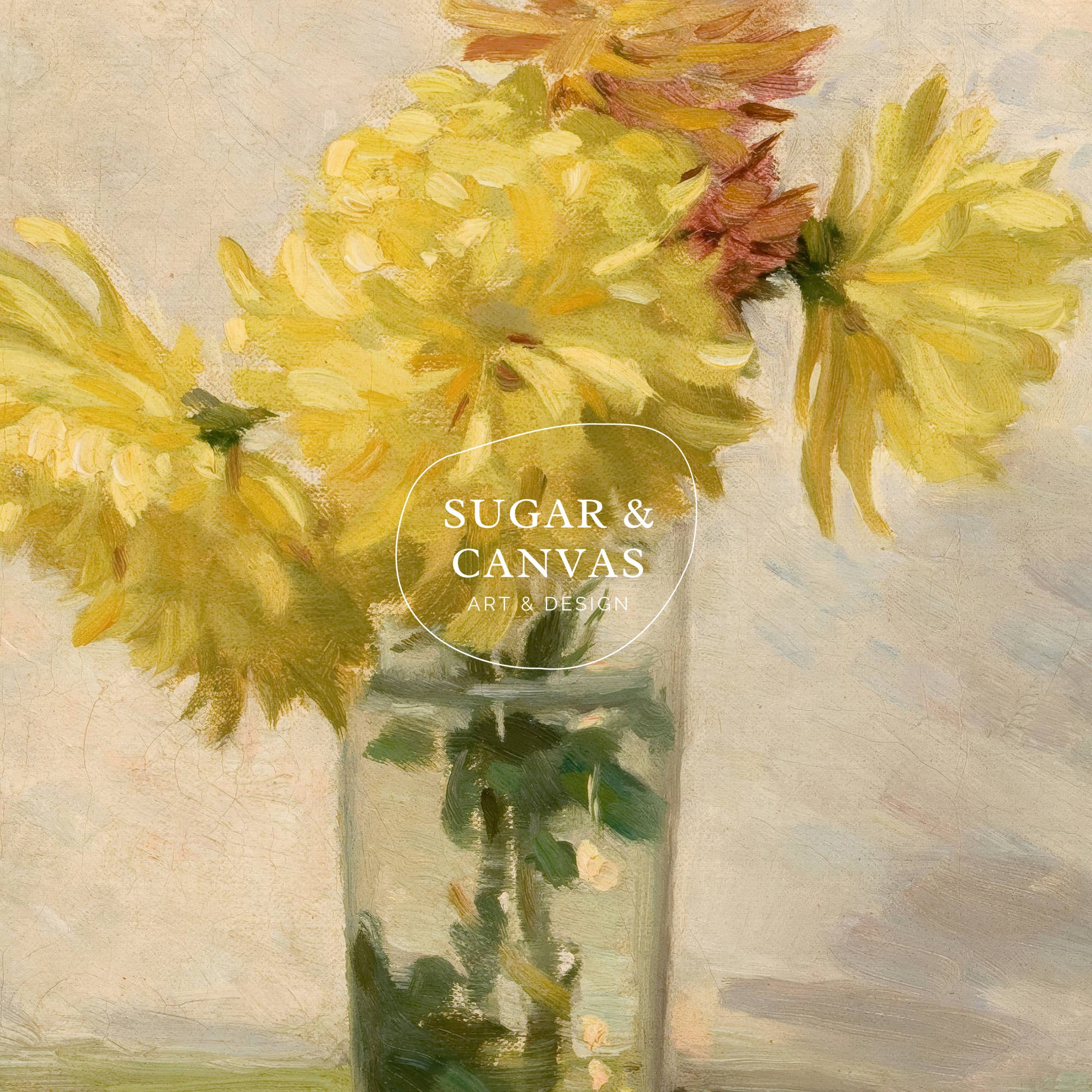 Bouquet of Yellow Flowers in Vase | Vintage Repro