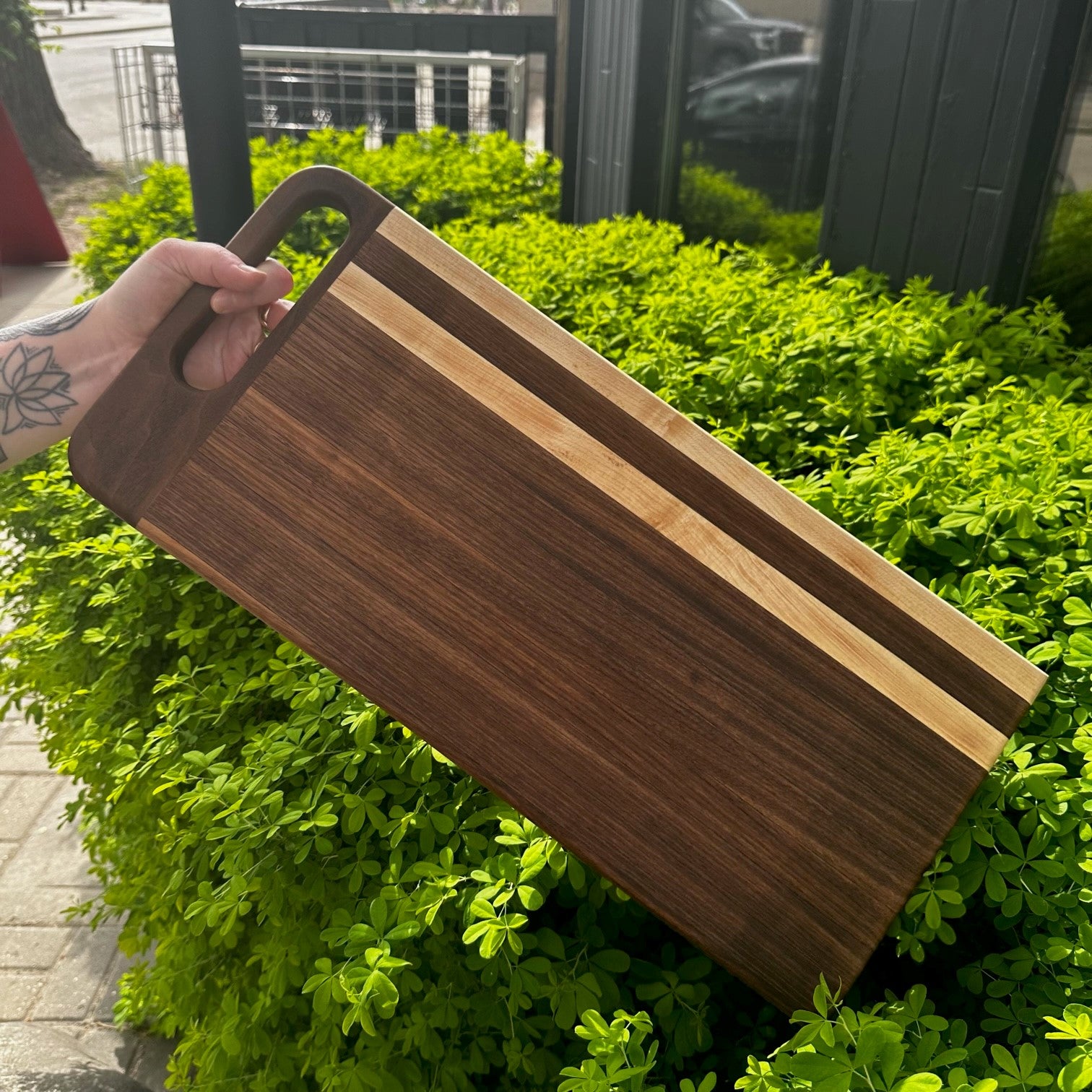 Walnut Cutting Board with Maple Accents