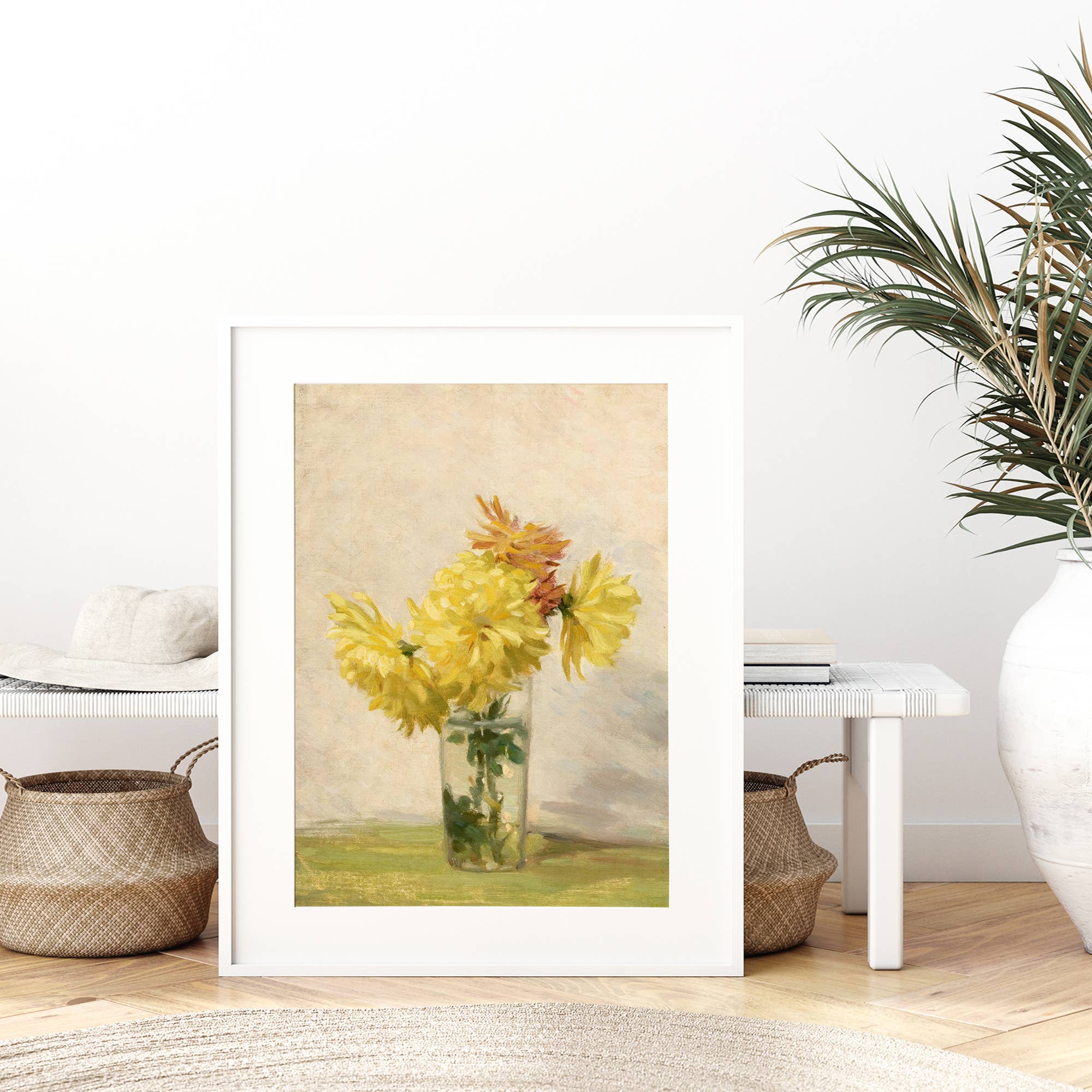 Bouquet of Yellow Flowers in Vase | Vintage Repro
