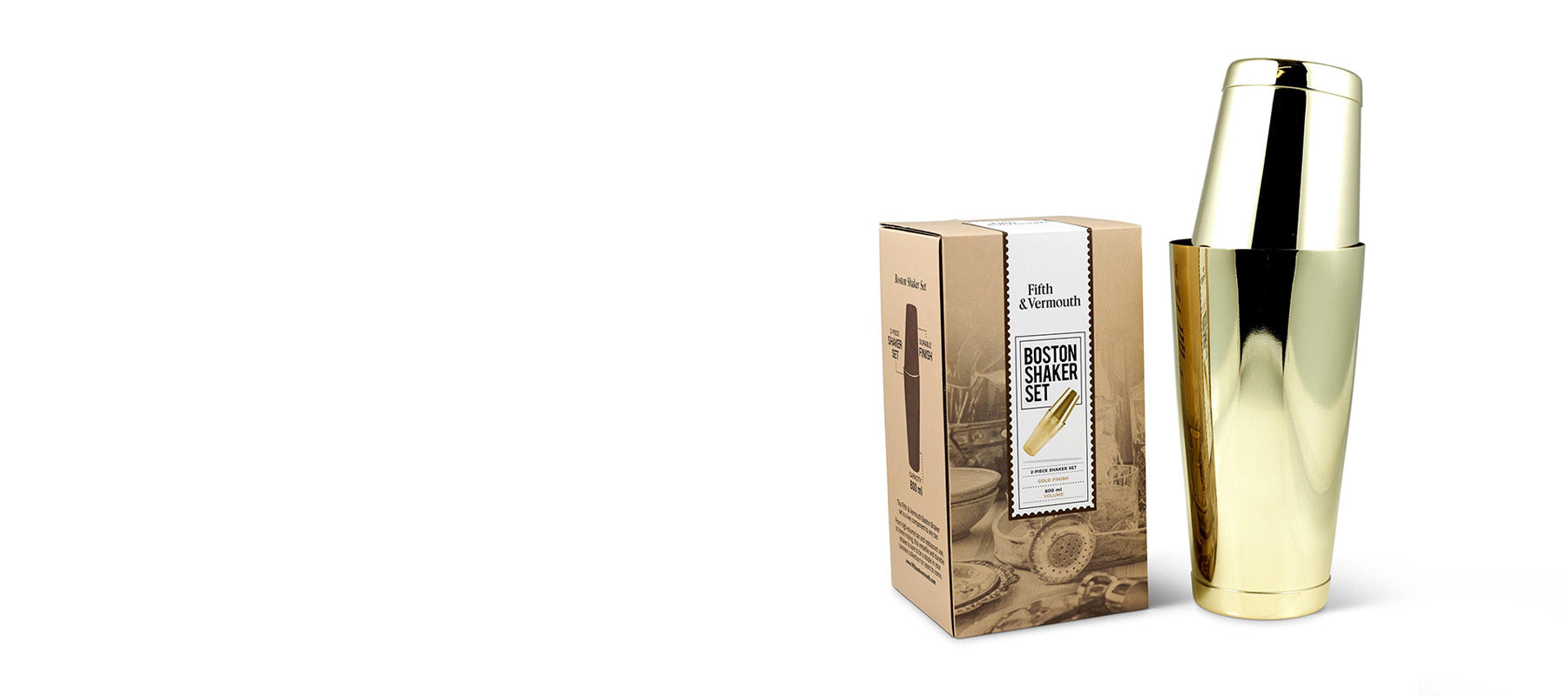 Fifth & Vermouth gold colored boston shaker set.