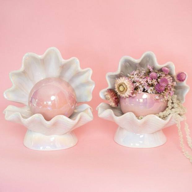 Clam Shell Vase - Ceramic Pearl Flower Vessel