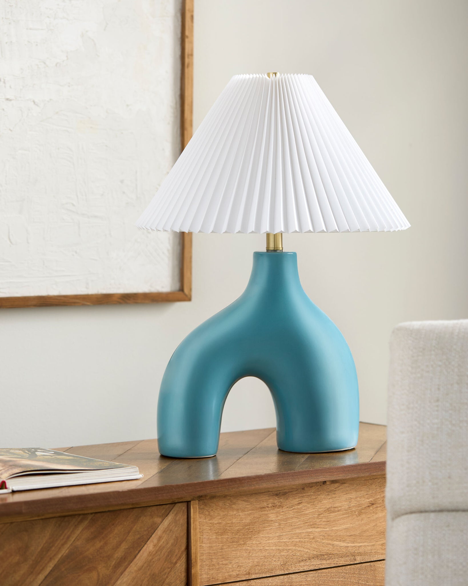 Blue Solara Table Lamp | Arch with Accordion Shade