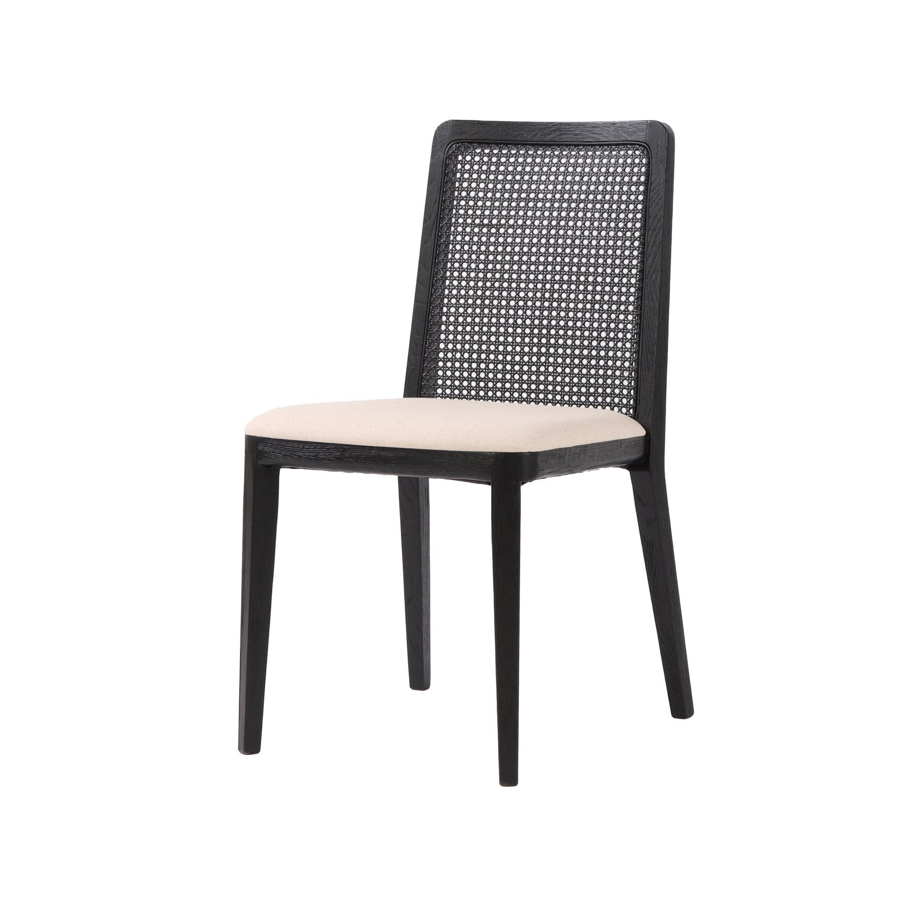 Cane Dining Chair- Oyster Linen with Black Legs