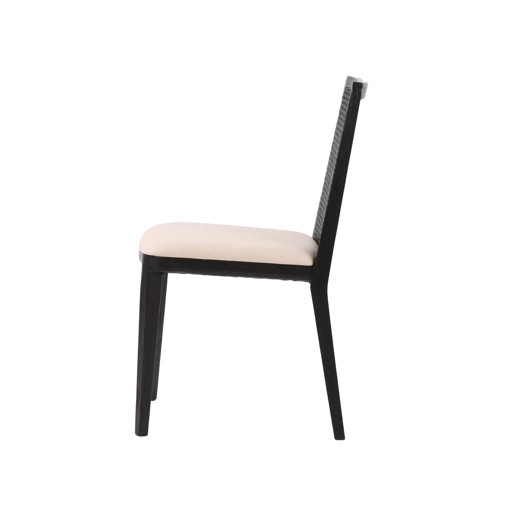Cane Dining Chair- Oyster Linen with Black Legs