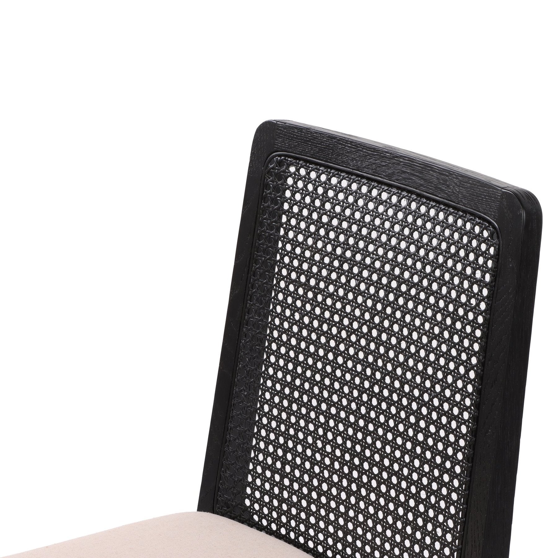 Cane Dining Chair- Oyster Linen with Black Legs
