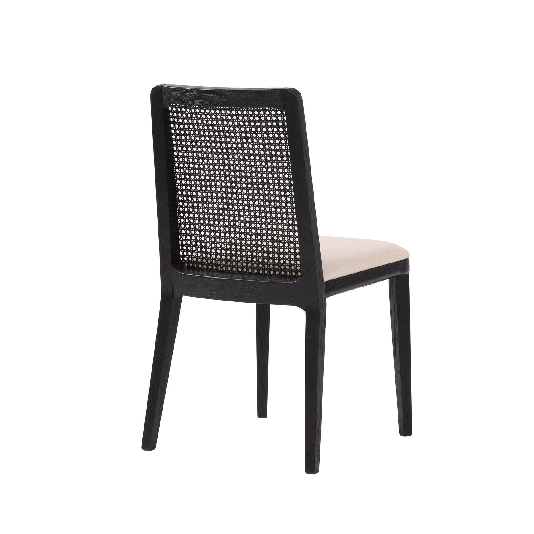 Cane Dining Chair- Oyster Linen with Black Legs