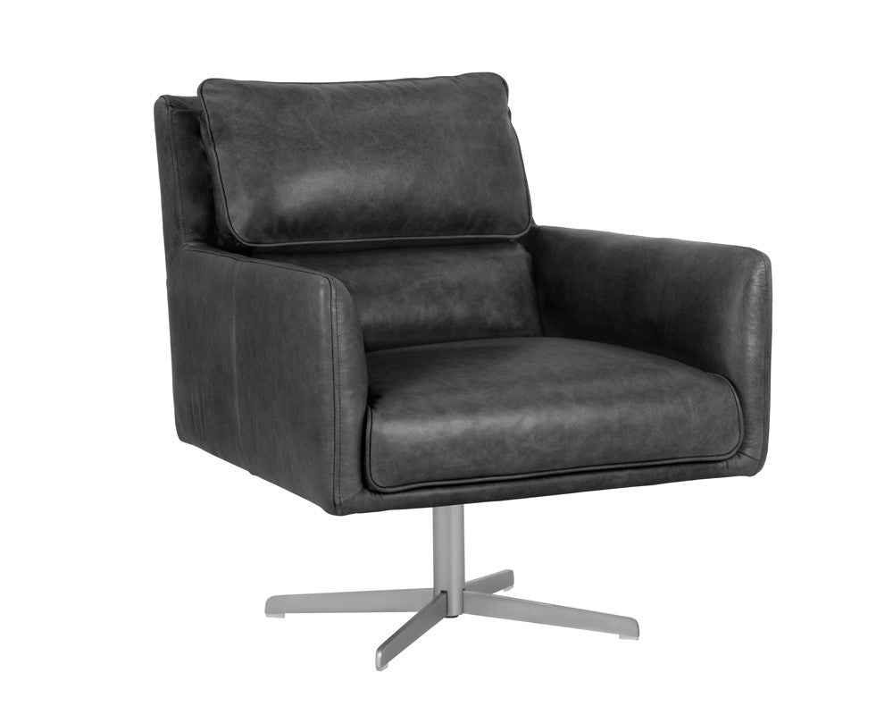 Easton Swivel Chair -  Marseille Black Leather