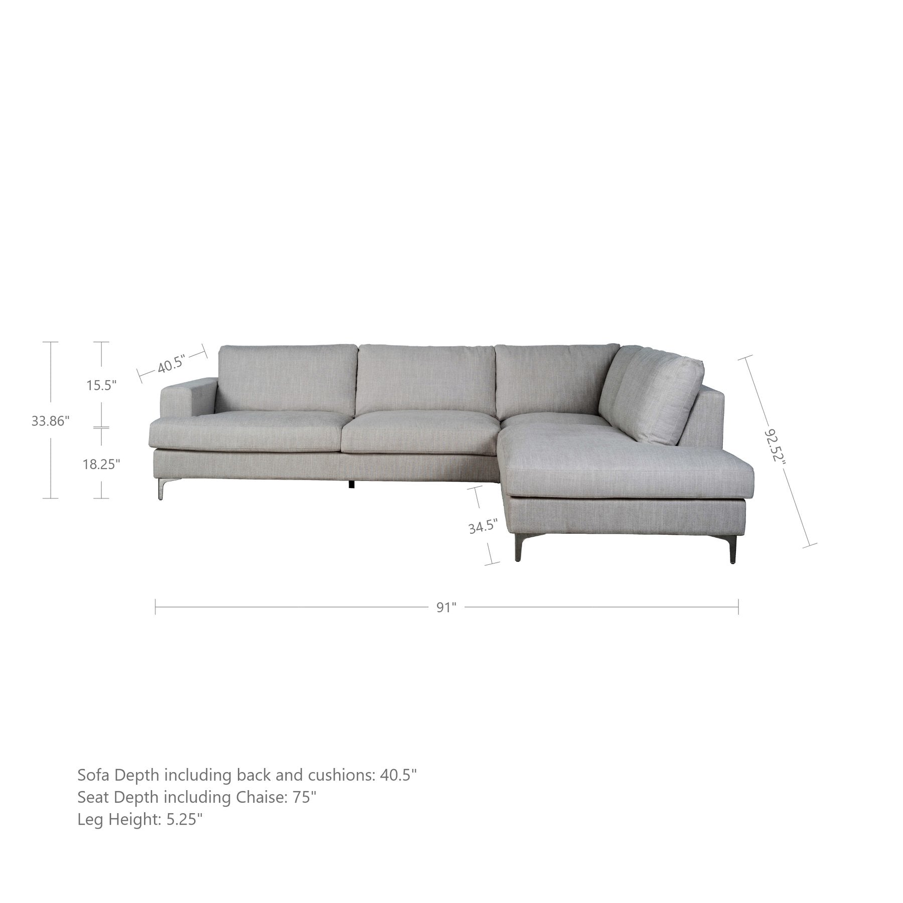 Feather Right Sectional - Dovetail linen
