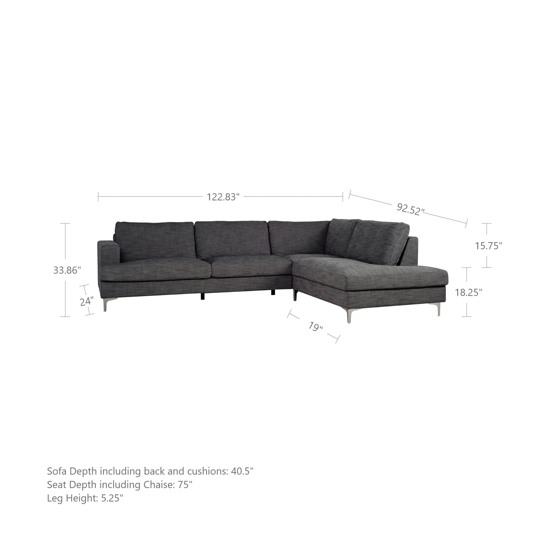 Feather Right Sectional - Charcoal