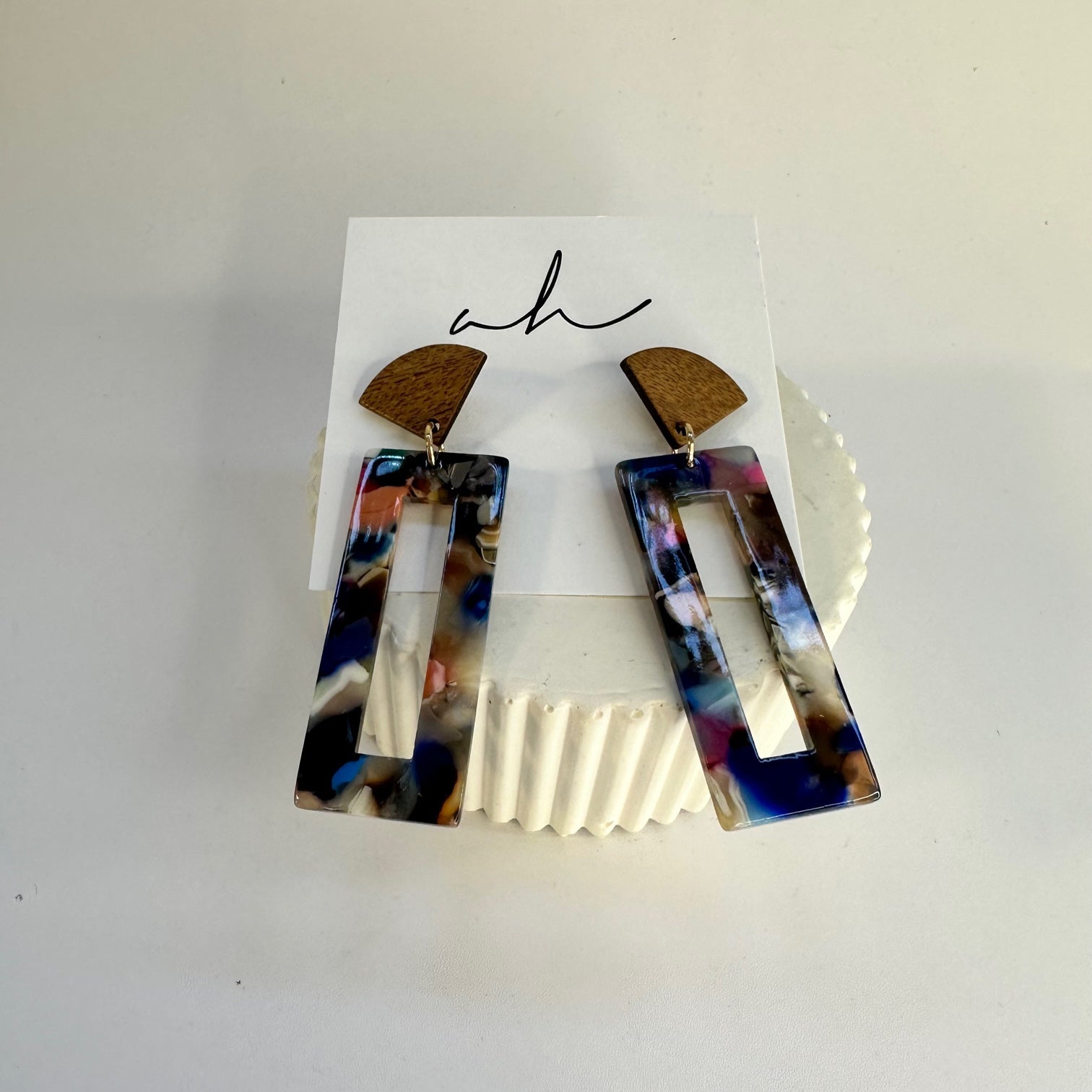 Rectangular and Wood Earrings