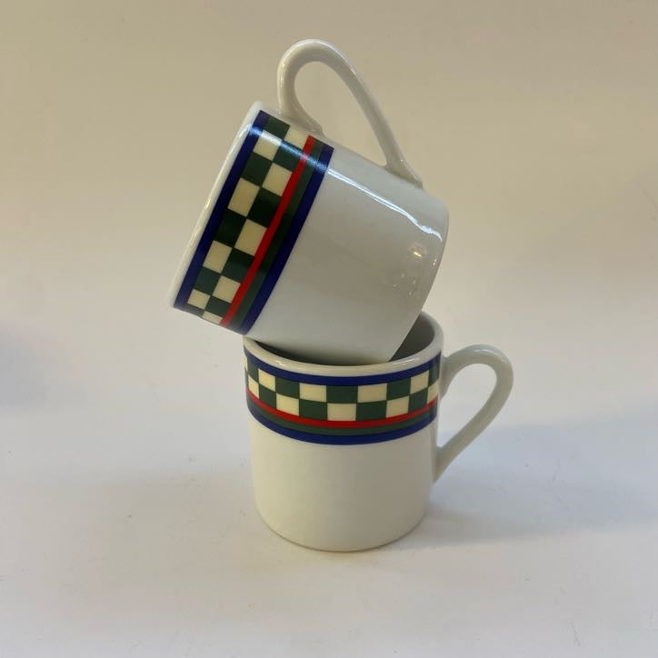 Checkered Cafe Cup Set (Set of 4 Cappucino Cups and 2 Espresso Cups)