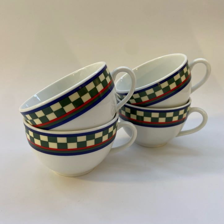 Checkered Cafe Cup Set (Set of 4 Cappucino Cups and 2 Espresso Cups)