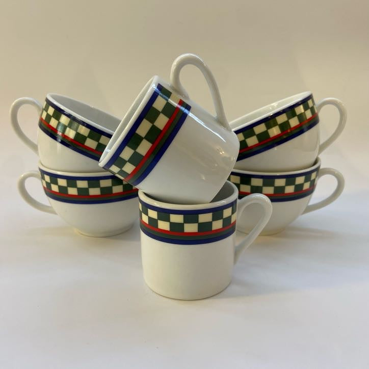 Checkered Cafe Cup Set (Set of 4 Cappucino Cups and 2 Espresso Cups)