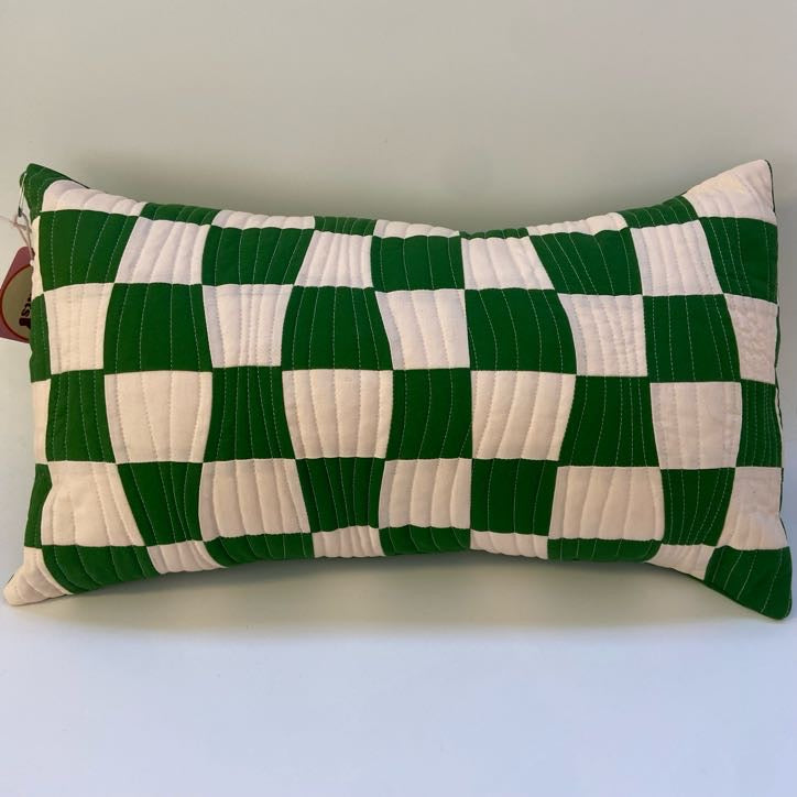 Green Checker Quilted Pillow