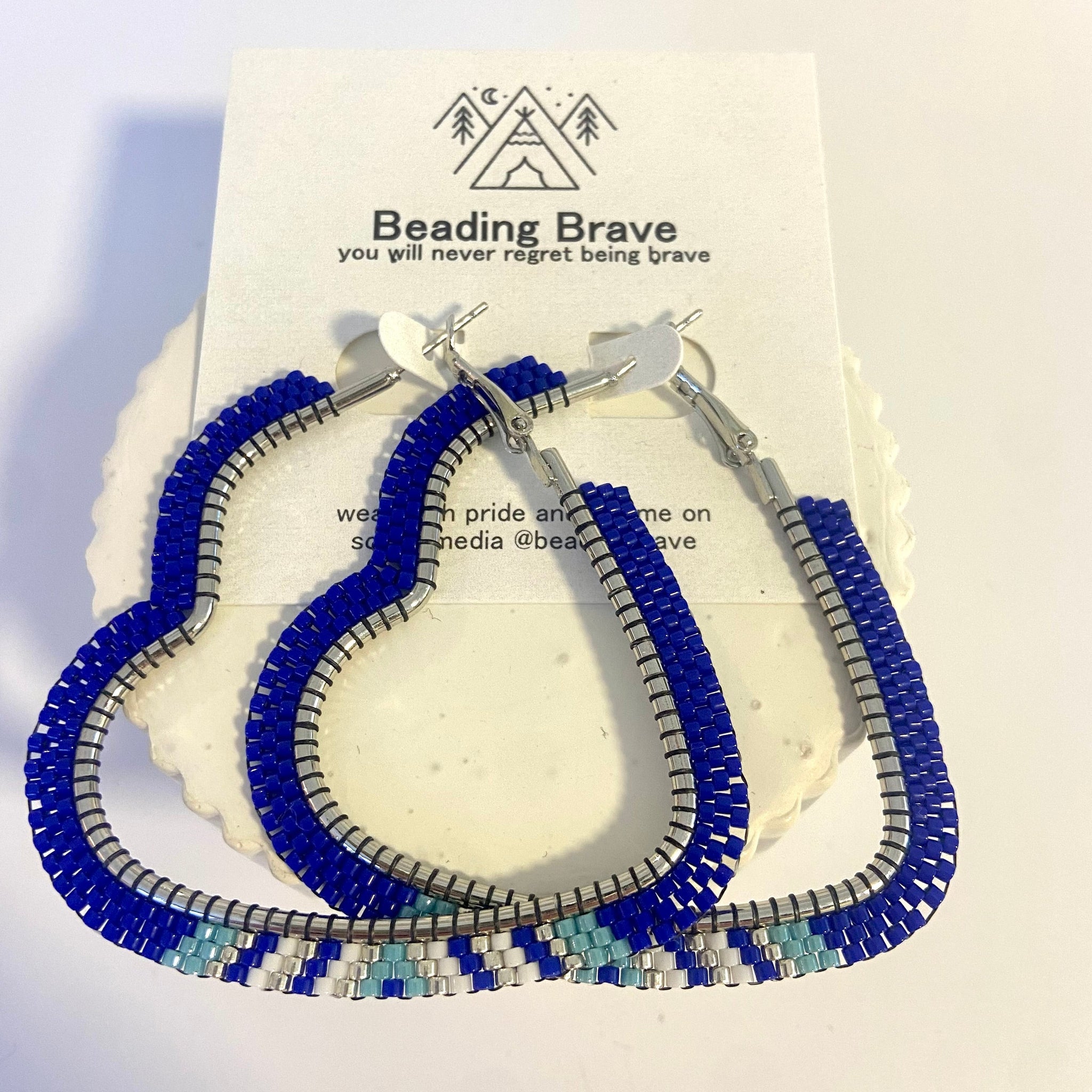 Beading Brave Earrings - Blue Heart Hoops (Large)