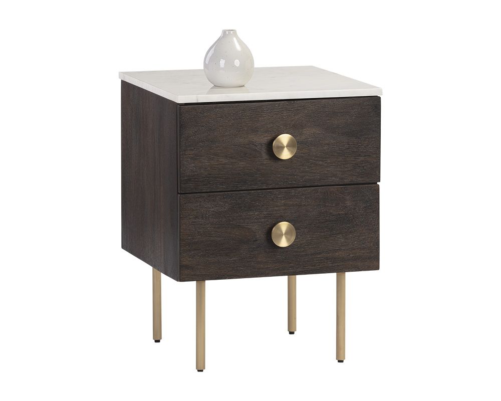Keely Nightstand - White Marble/ Dark Walnut
