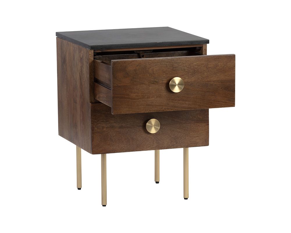 Keely Nightstand - Black Marble/ Cafe Wood