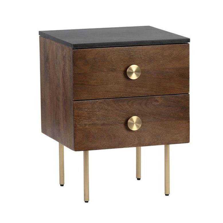 Keely Nightstand - Black Marble/ Cafe Wood