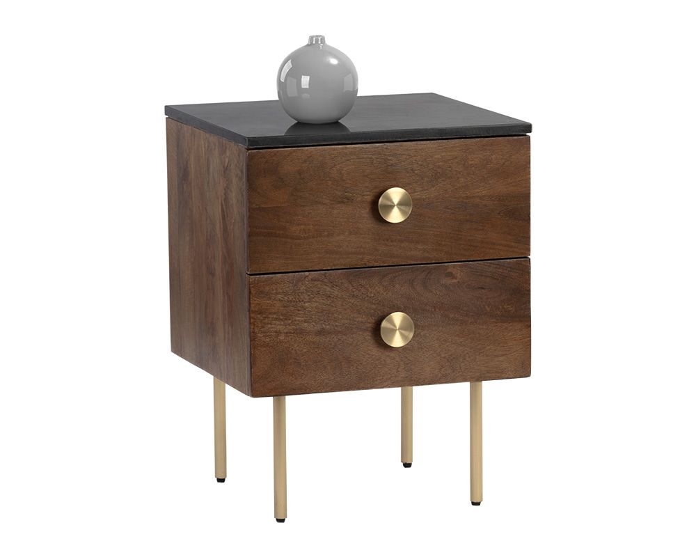 Keely Nightstand - Black Marble/ Cafe Wood