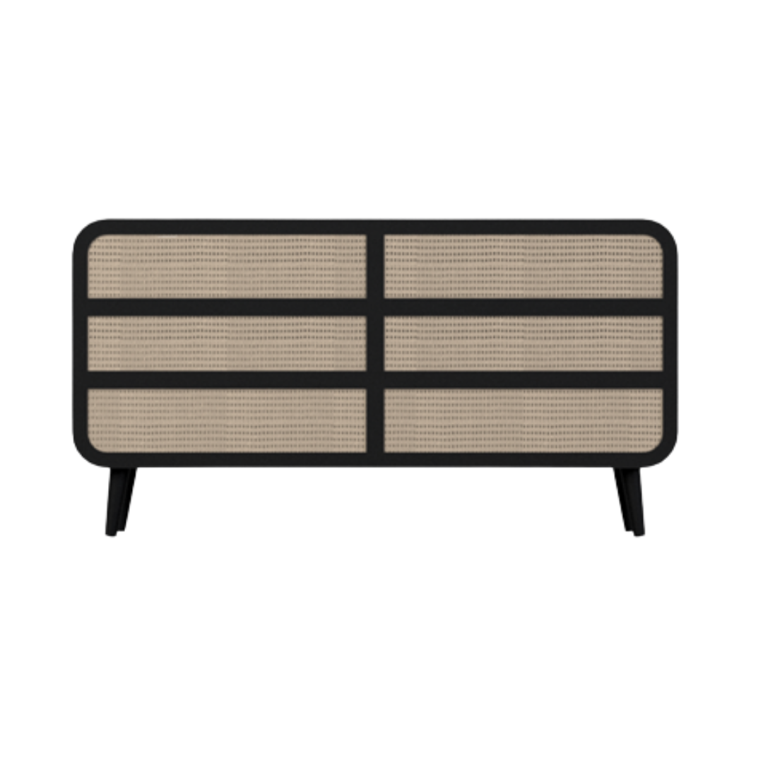 Cane Oval 6 Drawer Dresser