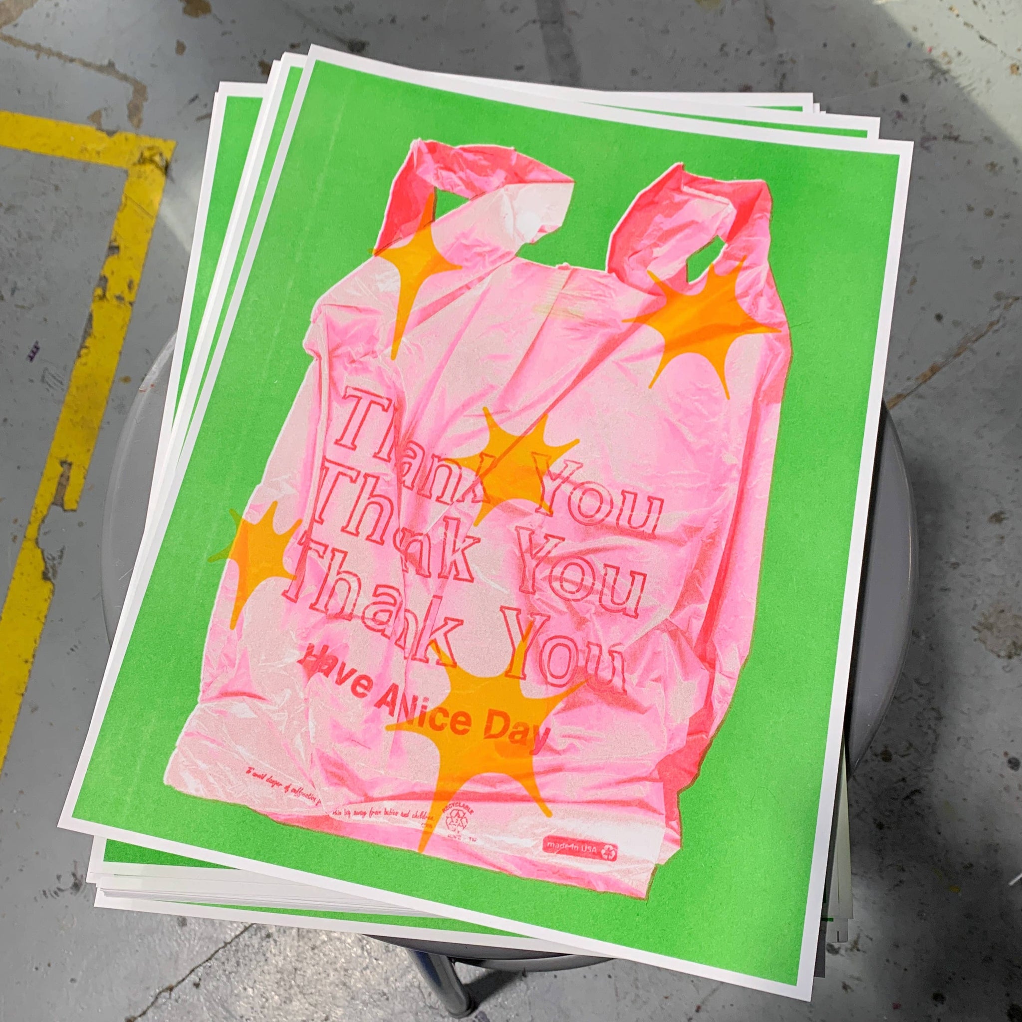 Thank You Bag Green Risograph Print