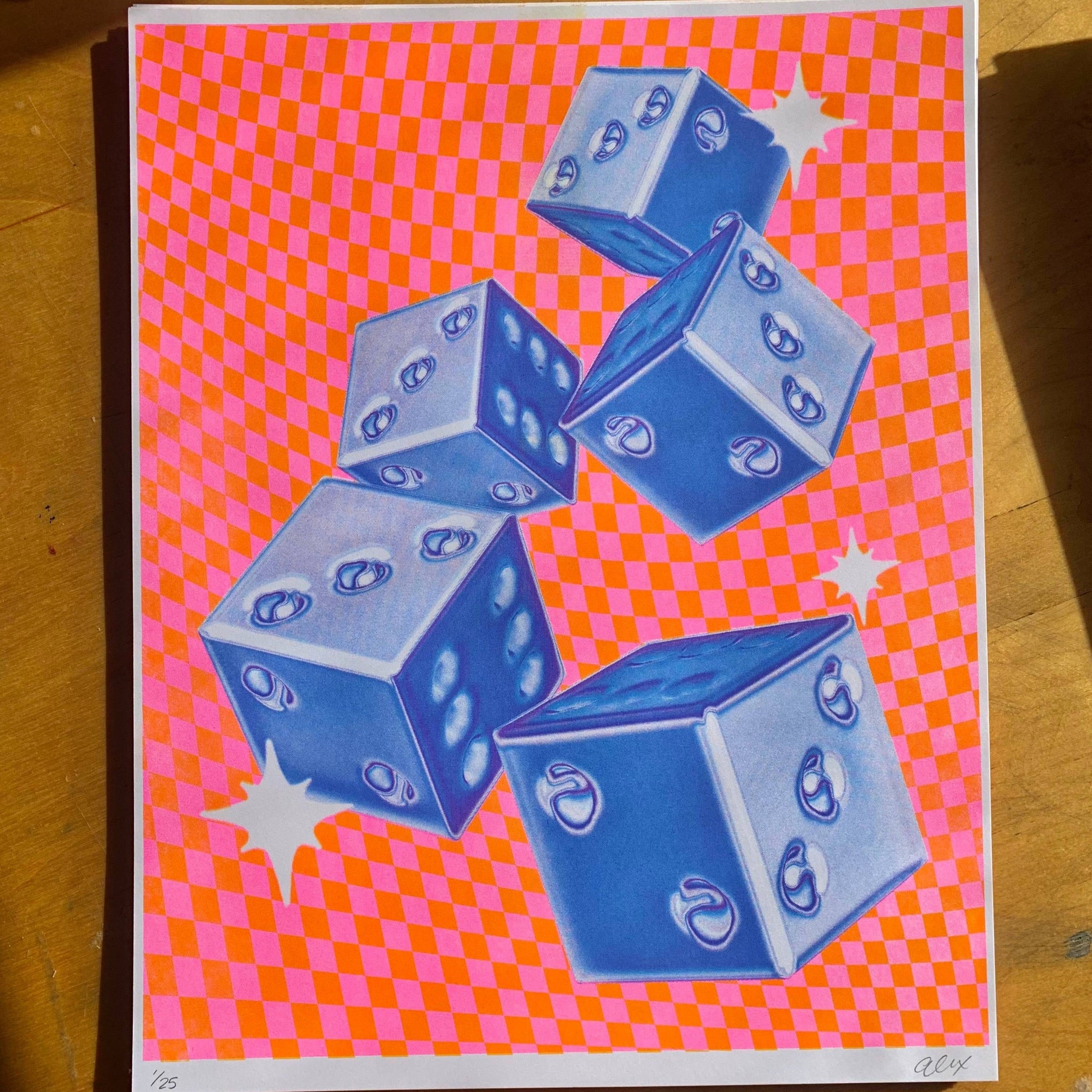 Chrome Dice Risograph Print