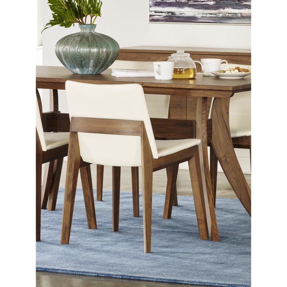 Deco Dining Chair- White PVC with Walnut