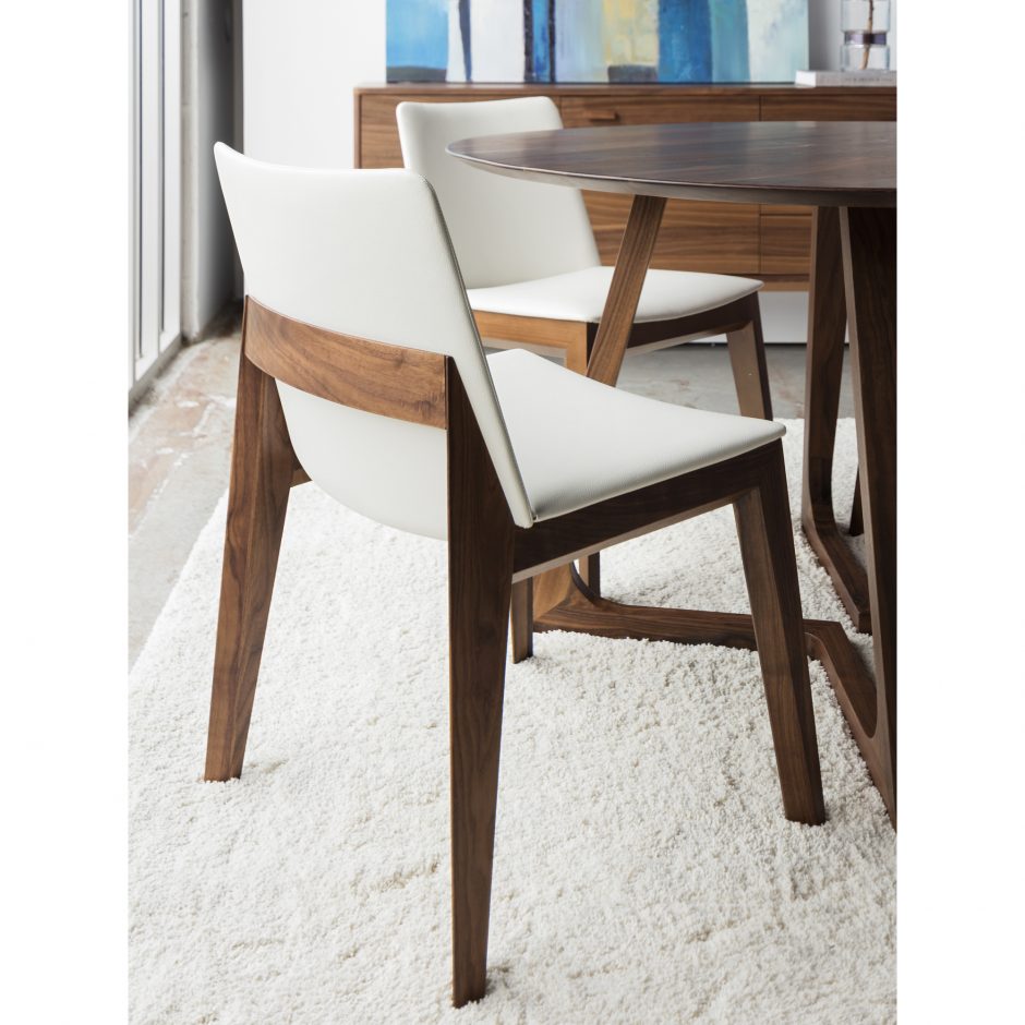 Deco Dining Chair- White PVC with Walnut