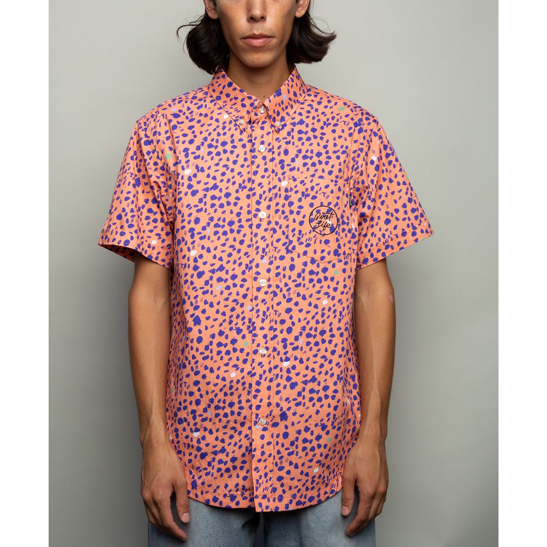 Dalmation Button Down Shirt - Coral