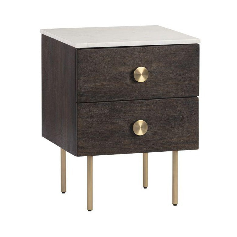 Keely Nightstand - White Marble/ Dark Walnut
